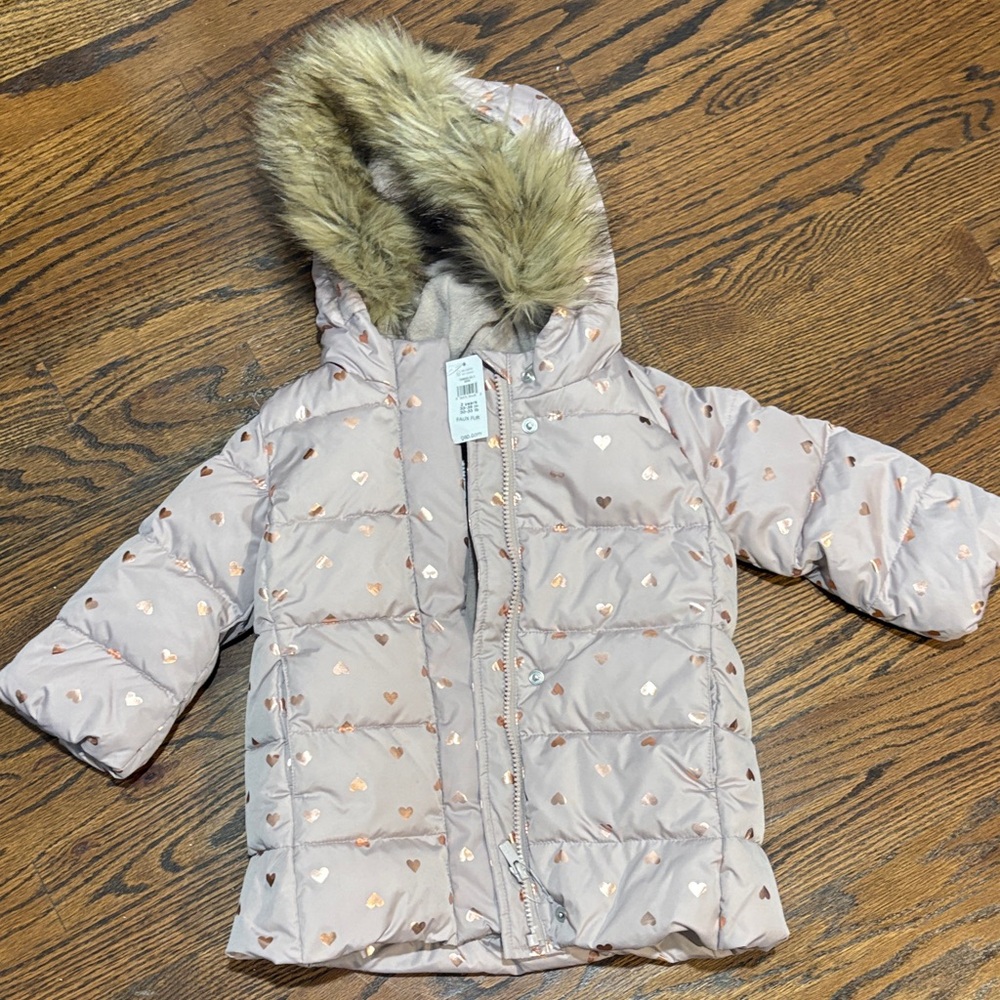 GAP Baby Pink Heart Puffer Jacket